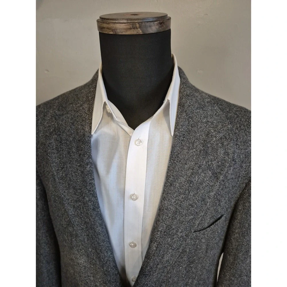 Croft & Barrow Vintage 44R Gray Wool Herringbone Blazer Mens 2 Button Sport Coat